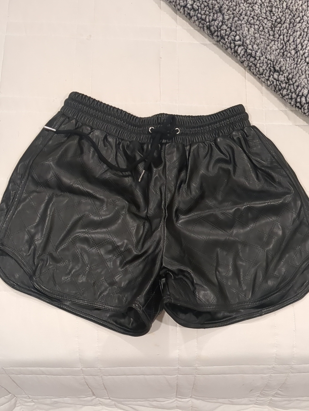 NWT Shinestar Black Faux Leather Athletic Drawstring Shorts